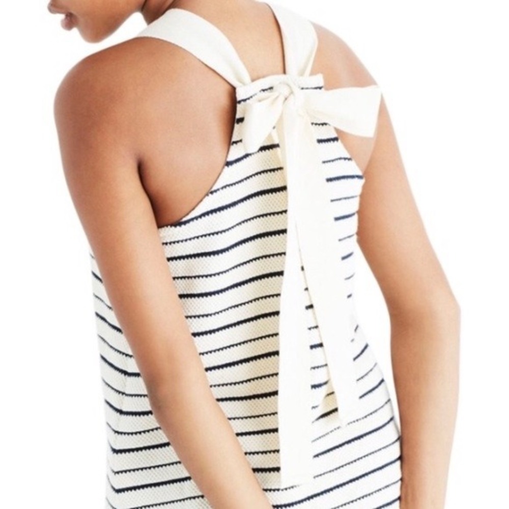 Madewell Striped Cotton Knit Bow Back Tank Top Navy‎ Cream Small G4635